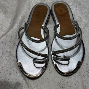 ALOHA Metallic Silver Strappy Sandals size 8